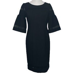 Talbots Womens Sheath Dress Size 4 Lined 3/4 Bell Sleeves Mesh Detail Zip Back